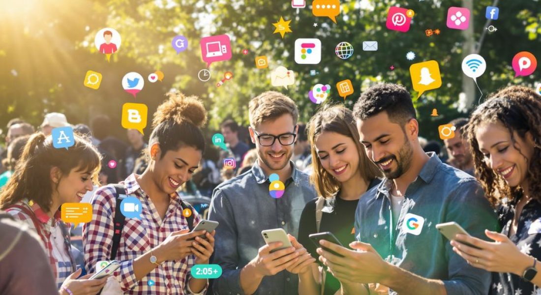 Creator holding phone with trending niche icons.